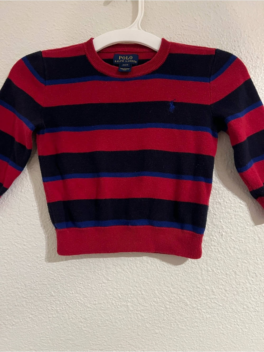 Polo by Ralph Lauren Red, Navy & Royal Blue Striped Kids Crewneck Sweater